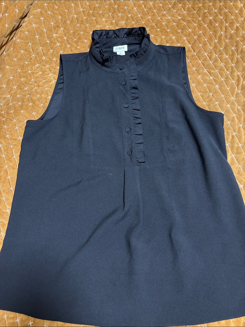 J. Crew Black Sleeveless Ruffle Mock-Neck Blouse